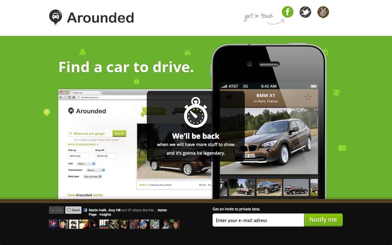 Find a car for rent – Arounded Website Screenshot